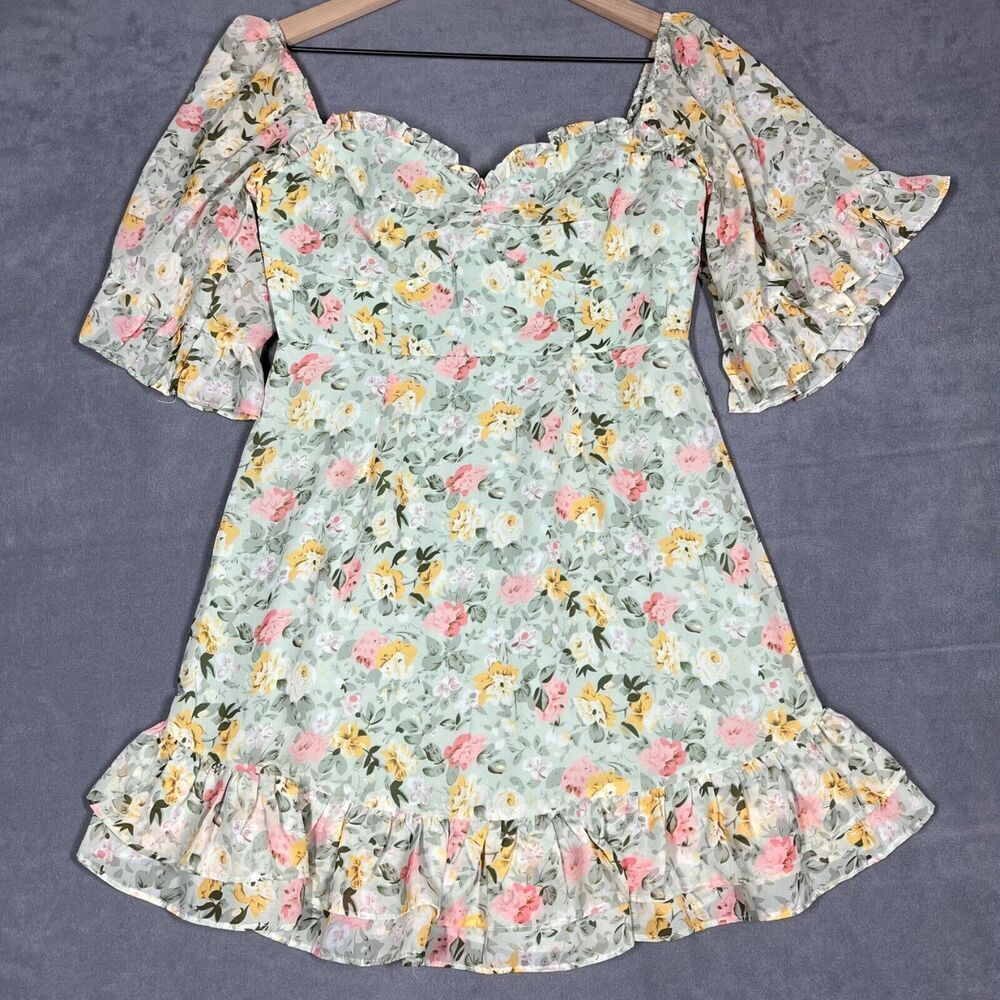 Saints + Secrets Womens Dress S‎ Floral Off-Shoulder Ruffle Pastel Cottagecore